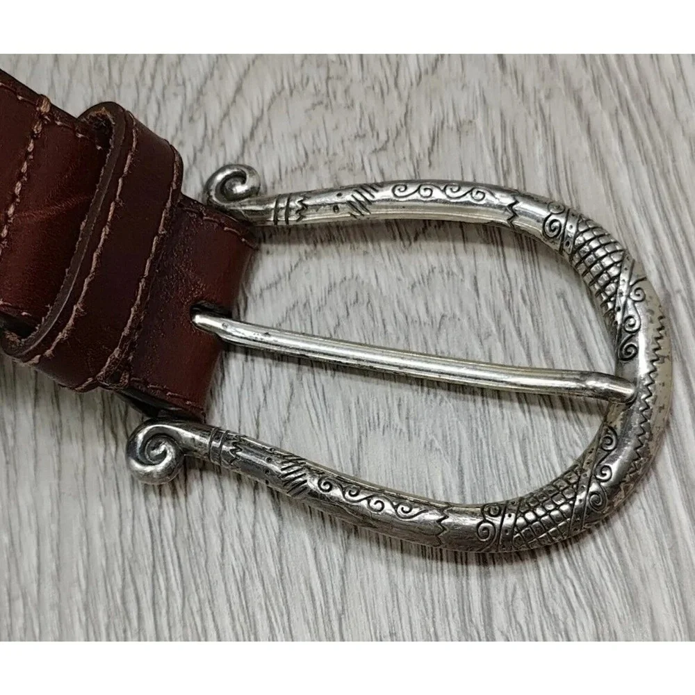 Brighton Women's Belt Brown Western Pattern Silver‎ Buckle Sz M 28